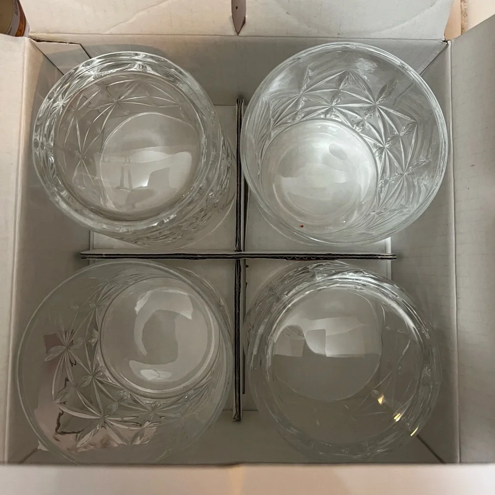 Europe Ware Set Of 4 Whiskey Glasses Cut Glass 12 oz Barware